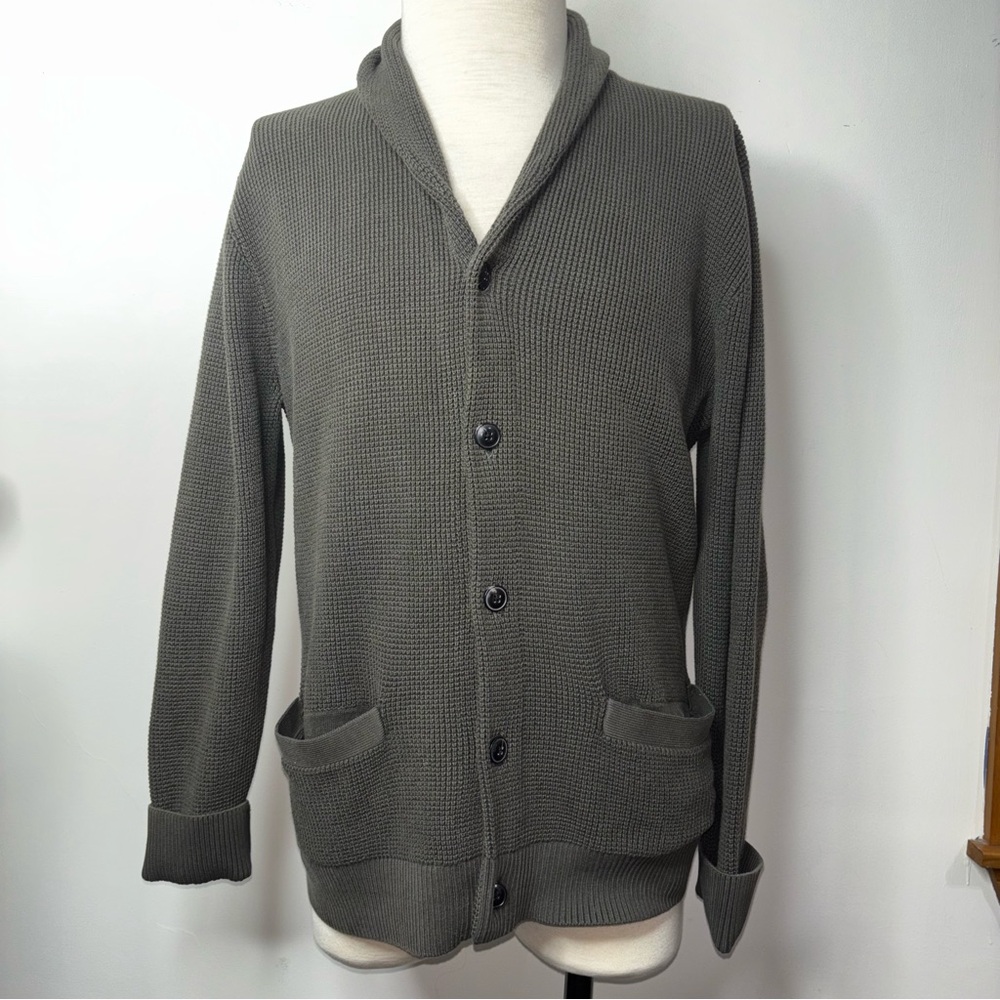 Abercrombie & Fitch Sweater Mens L Gray Shawl Collar Knit Cardigan Cotton